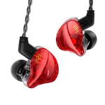 CCZ Coffee Bean Wired Gaming Earbuds, 1DD Driver Wired Earphones, in Ear Monitor with Bass Sound, 3.5mm Plug in Headphone with Comfortable Ear fins iems for Gaming PC Laptop Computer(Red, with mic)