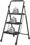 ITHWIU 3 Step Ladder, Portable Folding Step Ladder with Handgrip and Wide Anti-Slip Pedal for Household and Office.