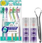 GuruNanda Brightening & Care Duo – Purple Color Corrector Serum (2pk) & Butter on Gums Toothbrush 8pk for Instant Whitening & Gentle Brushing for Sensitive Gums