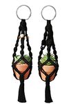 TIMECOSY Car Hanging Accessories, Car Plant for Rearview Mirror Charms Cute Boho Car Décor Mini Macrame Small Hanging Plant Car Succulent Hangers (Black)