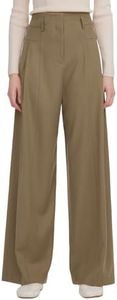 GOELIA Women's Cashmere Wool Blend Pants Straight Wide Leg Pants Winter Fall Business Casual Trousers Pants High Waisted Spring Work Pants for Office Daily with Pockets Khaki