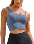 MELYUM Womens Long Line Sports Bra One Strap Workout Crop Tank Tops Supportive Yoga Open Back Asymmetrical Activewear, Blue, M