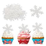 Morofme 50pcs White Edible Snowflake Cake Cupcake Topper, Edible Frozen Cake Topper, Winter Cupcake Topper, Edible Snowflake Cake Cupcake Decoration for Christmas Winter Frozen Theme Party Supplies