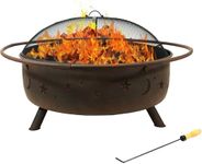 Sunnydaze Cosmic 42-Inch Large Outdoor Fire Pit - Wood-Burning Fire Pit with Round Spark Screen, Poker, and Built-in Grate