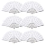 BABEYOND 6pcs White Lace Folding Hand Fan Handheld Folding Fan Fabric Folding Fan for Wedding Dancing Party Favor Wall Decoration