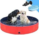 Foldable Dog Pool for Large Dogs Kiddie Pool Kids Pool Hard Plastic, Heavy Duty PVC Swimming, Pool Collapsible Pet Bath Tub for Dogs Cats and Kids Kiddy Wading Pool 48 * 12 Inch, L