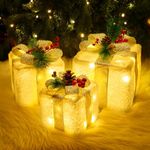 Quntis Set of 3 Light Up Present Boxes, 60 LEDs Christmas Decorations Parcels Lights, Illuminated White Snow Present Lights Gift Boxes Christmas Tree Decorations Indoor Xmas Fairy Lights Decor