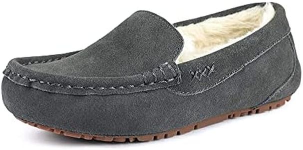 DREAM PAIRS Women's Fuzzy House Slippers Cozy Faux Fur Micro Suede Moccasins Slip on Loafer Shoes for Indoor and Outdoor,Size 7.5-8,Grey,AUZY-01