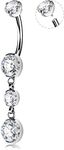 OUFER Titanium Belly Button Ring, G23 Dangling, Clear CZ, 14G/1.6MM, 14MM, Unisex Jewelry