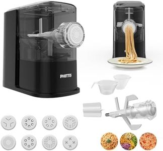 PHITTIS Electric Pasta Machine, Automatic Pasta Maker Machine Electric with 8 Discs for Spaghetti & Fettucine and More, Easy-to-Clean Noodle Maker with Measuring Cup, Cleaning Scraper and Flour Cup