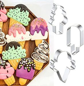 Ice Cream Cookie Cutters, Summer Ice Cream Cone Cookie Cake Mold Bakery Supplies, Stainless Steel Metal Molds Cutters for Making Biscuits