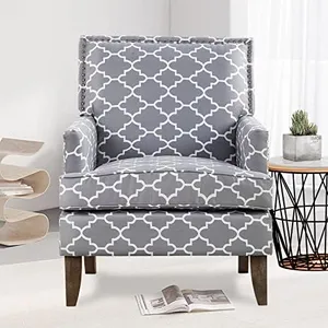 Accent Chairs Grey Morocco Pattern Club Chair Living Room Chair Floral Print Arm Chair Sillones para Sala Reading Throne Chairs for Bedroom Comfy(Grey Mix)