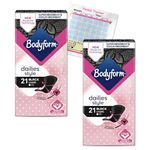 Bodyform Dailies Black Panty Liners for Women Specifically Designed for Black Underwear Super Absorbent, Odour Absorbent | V-Zone Protection | Pack of 2x 21 (42 Liners) Including Jaspem Period Tracker