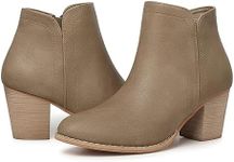 SHIBEVER Women's Ankle Boots Low Heel Short Fall Booties Almond Toe Side Zipper Boot for Women Size 5-11, Khaki, 10