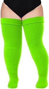 Plus Size Womens Thigh High Socks for Thick Thighs- Extra Long & Thick Over the Knee Stockings- Leg Warmer Boot Socks (Neon Green)