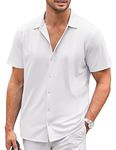 COOFANDY Men's Short Sleeved Formal Shirt Button Down Short Sleeved Work Shirts Wrinkle Free Summer Solid Color White XL