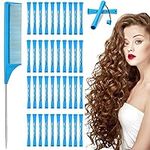 Hair Perm Rods Cold Wave Rods 40 Pieces Plastic Perming Rods Non-Slip Short Curlers Rod with Elastic Rubber Band(0.35 inches) Blue