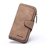 INOVERA (LABEL) Brown Vegan Leather Women's Tri-fold Women Fashion Card Coin Holder Ladies Long Purse Clutch Wallet (KK24)