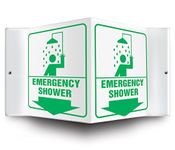 ACCUFORM Signs PSP608 Projection 3D Sign, Legend "Emergency Shower (Arrow)" with Graphic, 6 x 5-Inch Panel, 0.10-Inch Thick High-Impact Plastic, Pre-Drilled Mounting Holes, Green on White