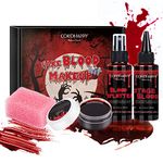 4 PCS Halloween Fake Blood SFX Makeup Kit for Face Body - Coagulated Blood + Bright Blood Spray + Dark Dripping Stage Blood + Stipple Sponge, Realistic Washable Special Effects Makeup kit for Zombie Vampire Monster Halloween Costume Cosplay Dress Up