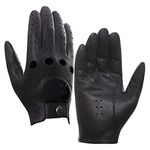 Harssidanzar Mens Leather Driving Gloves Goatskin Unlined, Black, L