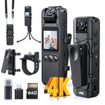 BOBLOV A26 Mini Body Camera 4K 64GB with Rotation Lens, Small Bodycams with Night Vision, 6 Hrs Video Recording, Personal Body Worn Cam for Service (4K with 64GB TF Card)