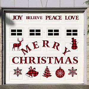 25 Pieces Merry Christmas Garage Door Stickers Magnets Christmas Refrigerator Decals Weather Resistant Garage Magnets Decoration Xmas Home Decor Magnetic Stickers for Car DIY Holiday (Plaid Style)