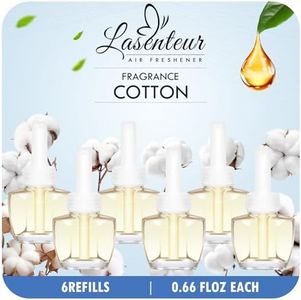 LASENTEUR Plug in Scented Oil Refill, 6 ct, Cotton Scent – Long-Lasting Natural Fragrance for Home, Bathroom, Bedroom, Kitchen, Office, Compatible with Airwick, Glade