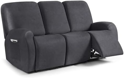 ANARACHON Leather Look Recliner Couch Cover, 8-Pieces Stretch Recliner Sofa Covers, Soft Reclining Slipcover, Washable Furniture Protector for Pets (3 Seater, 01 Dark Gray)