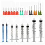 Syringe Set with Blunt Needle, 1ml 3ml 5ml 10ml Syringes with 14g 15g 16g 18g 20g Blunt Needles and Syringe Cap for DIY Craft Glue Refill Industrial Use (40pcs)