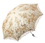 LCY Ladies Embroidered Lace Double-deck Anti-UV Parasol Umbrella Sun/Rain/Snow Folding Umbrella-Yellow