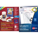 Avery Sticker Paper, Matte White, 8.5 x 11 Inches, Inkjet Printers, 15 Sheets (3383) Packaging May Vary & Clear Self-Adhesive Laminating Sheets, 3 Mm, 9 X 12-Inch, 50 Sheets Per Pack (76293)