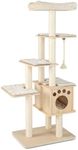 COSTWAY Wooden Cat Tree, 170cm Cat Climbing Tower with Sisal Scratching Posts, Condo, Large Top Perch, Multi-Level Cats Activity Center for Kittens