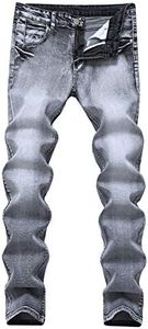 Qazel Vorrlon Men's Washed Grey Skinny Ripped Jeans Destroyed Distressed Pencil Pants Q6105,Size 38