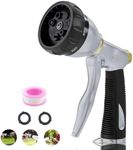 Garden Hose Nozzle Heavy Duty,100% Metal High Pressure Water Hose Sprayer Nozzle with 8 Adjustable Spray Patterns, Non-Slip Grip Hose Sprayer Outdoor for Watering Plants & Lawns, Washing Cars & Pets