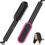 2 in1 Ionic Hair Straightener Brush, PARWIN PRO BEAUTY Hair Straightener Brush with 20s Fast Heating, Anti-Scald Design, 4 Heating Settings & LED Display, Keratin Ceramic Coating, Dual Voltage