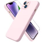 ACRONIX Compatible with iPhone 14 Case 6.1",with 1 x Screen Protector, Silky-Soft Touch Liquid Silicone Case Shockproof Rubber Case Comprehensive Protection Cover for iPhone 14-Chalk Pink