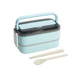 YELONA Japanese Style 2 Layer & 3 Compartments Bento Lunch Box, 2 Airtight Stainless Steel Containers + Plastic Spoon & Chopsticks, Microwave & Dishwasher Safe - (1400 ML, Sky Blue)