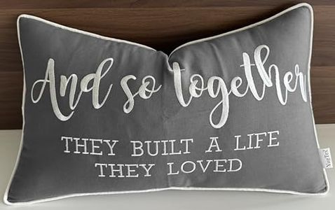YugTex Romantic Couple Love Sentiment Embroidered Decorative Sayings Lumbar Accent Throw Pillowcase - and So Together Phrase Decor for Wedding, Anniversary, Valentine - 12x20 Inches, Dark Grey