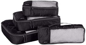 Amazon Basics Packing Cubes for Suitcases, Travel Organisers, Zipper, 4-Piece Set Bags, Large/Medium/Small/Slim, Black