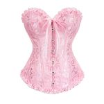 Corset Top Bustier Women's Satin Underbust Sexy Floral Lace up Trim Overbust Plus Size Bodyshaper Top Bridal Lingerie Lace up Satin Boned Corset Gothic Cinchers Overbust Bodysuit Shapewear Outfit (M)