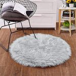 Goolela 3ft Round Grey Faux Fur Area Rug - Machine Washable, Fluffy, Fuzzy, Shaggy, Sheepskin Rug for Bedroom, Living Room, Nursery