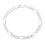 MJ 925 High Polish Stylish Figaro Design Gents Bracelet in Pure 92.5 Sterling Silver for Boys/Men