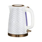 Russell Hobbs Groove Electric 1.7L Cordless Kettle (Fast Boil 3KW, White textured plastic with brushed gold accents, Removable washable anti-scale filter, Push to open lid, Perfect pour spout) 26381