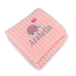 Lobeko Personalised Baby Blanket Embroidered with Name & Elephant Design Soft Customised Blanket for Newborn Baby Girl Cot & Pram Blanket Baby Girl Present 100x75cm (Pink)