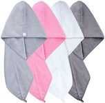 Polyte Microfibre Hair Turban Wrap Drying Towel, 30 x 71 cm, 4 Pack (Dark Gray,Gray,Pink,White)