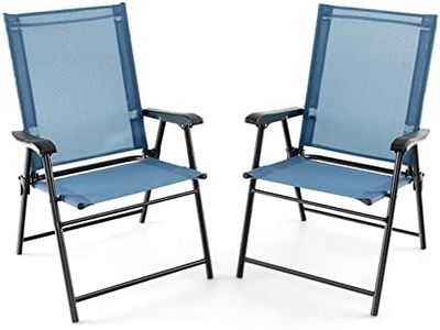 Costway 2-Piece Patio Folding Chairs, High Back Dining Chair Set w/Weather-Resistant Fabric, No Assembly, Outdoor Portable Metal Chairs with Armrests & Footrest for Garden, Backyard, Poolside