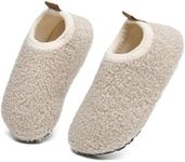 DADAWEN Toddler Boys Girls House Slippers Indoor Home Shoes Kids Baby Outdoor Lightweight Non-Slip Rubber Sole Winter Warm Slipper Soft Socks Shoes Beige US Size 7-8 Toddler