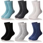 Girls Boys Wool Thick Socks Soft Warm Thermal For Kid Child Toddlers Winter Crew Socks 6 Pairs(Blue Set, 8-12 Years)