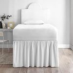 Bed Skirt for Dorm Room, Ruffled Dorm Sized Bed Skirt, Three Fabric Sides College Dorm Bed Skirt, Extra Long Dorm Room Bed Skirt, 36 Inch Tailored Drop-Twin-XL, White Solid